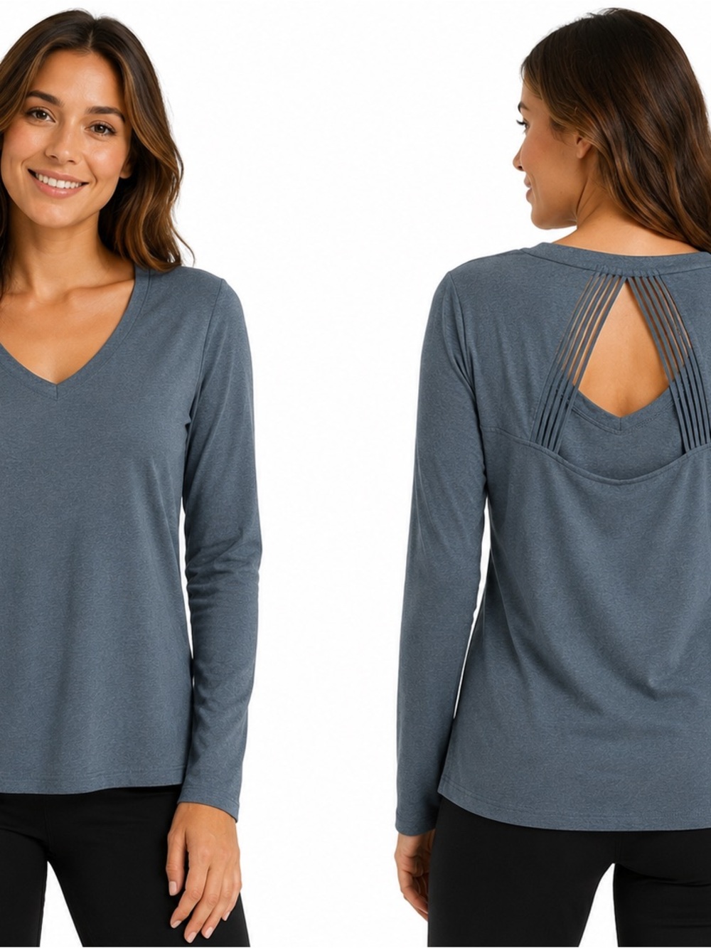 NWT BCG Legion Blue Strappy Back V-Neck I Long Sleeve Top - 0515